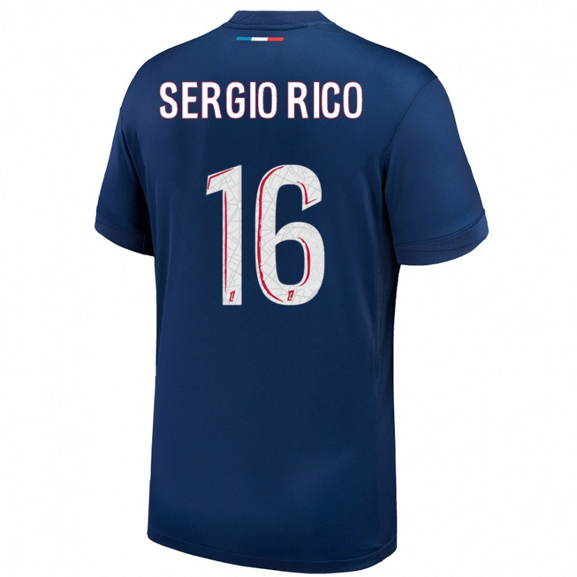 Danxen Niño Camiseta Sergio Rico #16 Azul Marino Blanco 1ª Equipación 2024/25 La Camisa México