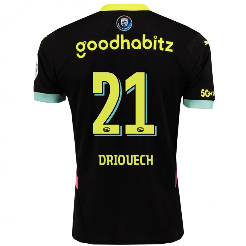 Danxen Niño Camiseta Couhaib Driouech #21 Negro Amarillo 2ª Equipación 2024/25 La Camisa México