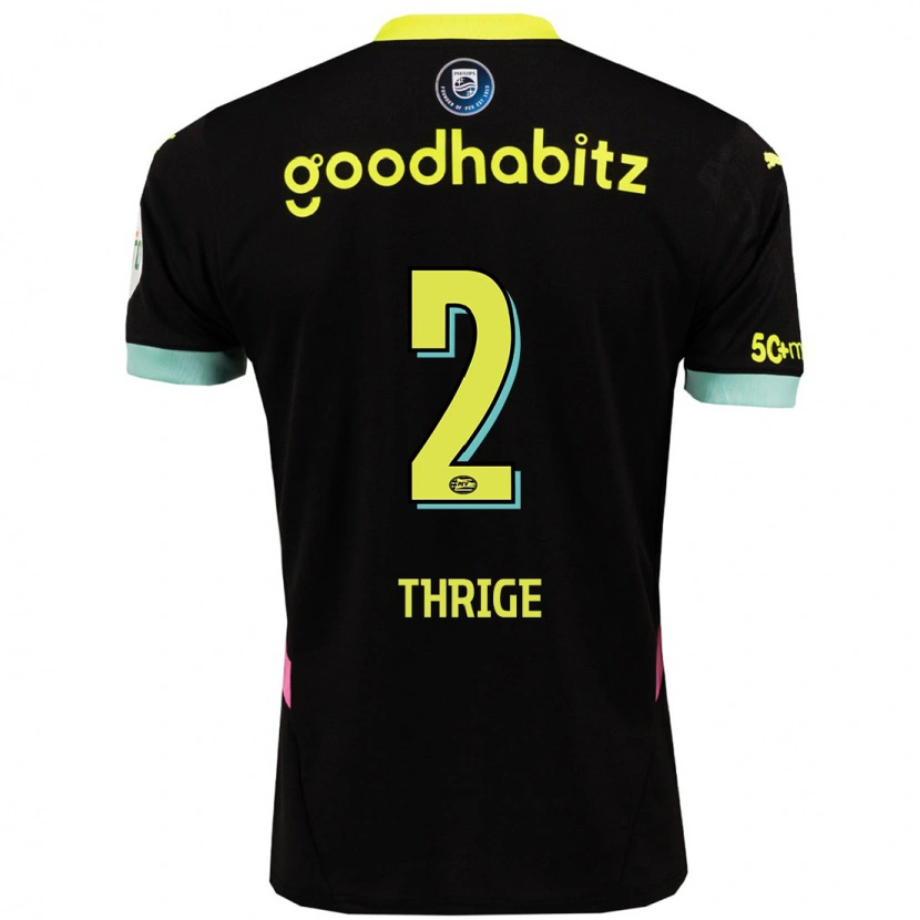Danxen Niño Camiseta Sara Thrige #2 Negro Amarillo 2ª Equipación 2024/25 La Camisa México