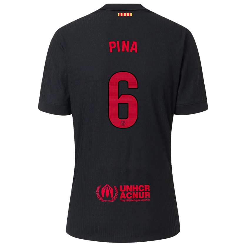 Danxen Niño Camiseta Clàudia Pina #6 Negro Rojo 2ª Equipación 2024/25 La Camisa México