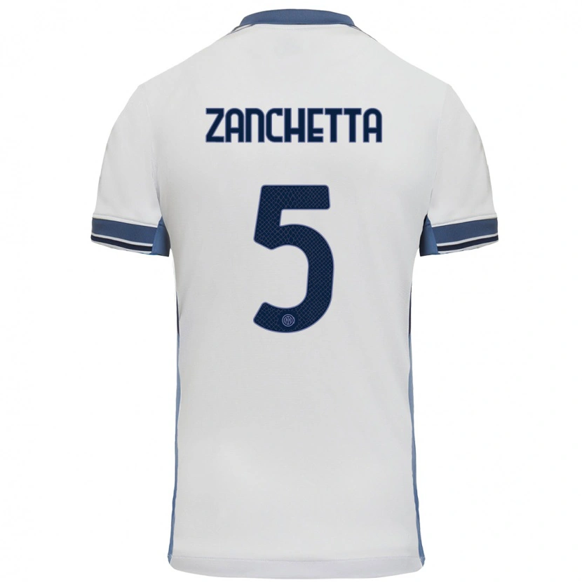 Danxen Niño Camiseta Mattia Zanchetta #5 Blanco Gris 2ª Equipación 2024/25 La Camisa México