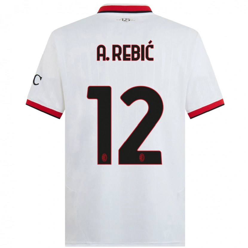 Danxen Niño Camiseta Ante Rebic #12 Blanco Negro Rojo 2ª Equipación 2024/25 La Camisa México