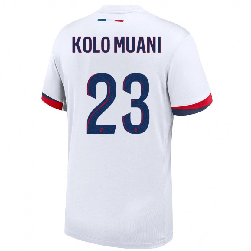Danxen Niño Camiseta Randal Kolo Muani #23 Blanco Azul Rojo 2ª Equipación 2024/25 La Camisa México