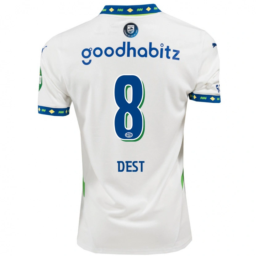Danxen Niño Camiseta Sergiño Dest #8 Blanco Azul Oscuro Equipación Tercera 2024/25 La Camisa México