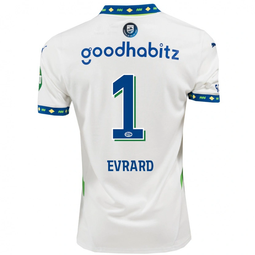 Danxen Niño Camiseta Nicky Evrard #1 Blanco Azul Oscuro Equipación Tercera 2024/25 La Camisa México