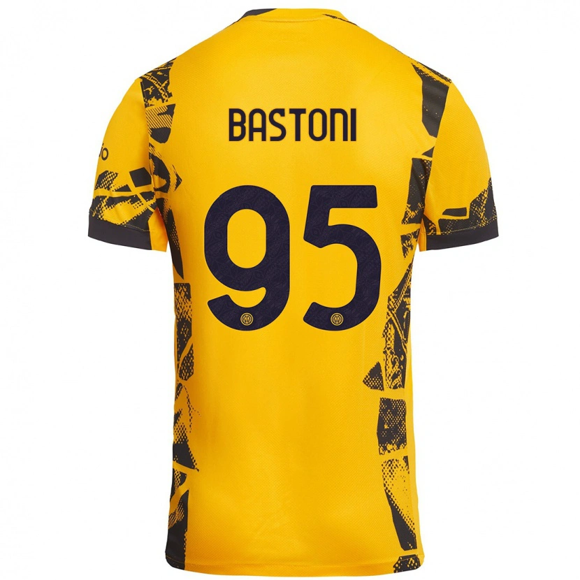 Danxen Niño Camiseta Alessandro Bastoni #95 Dorado Negro Equipación Tercera 2024/25 La Camisa México