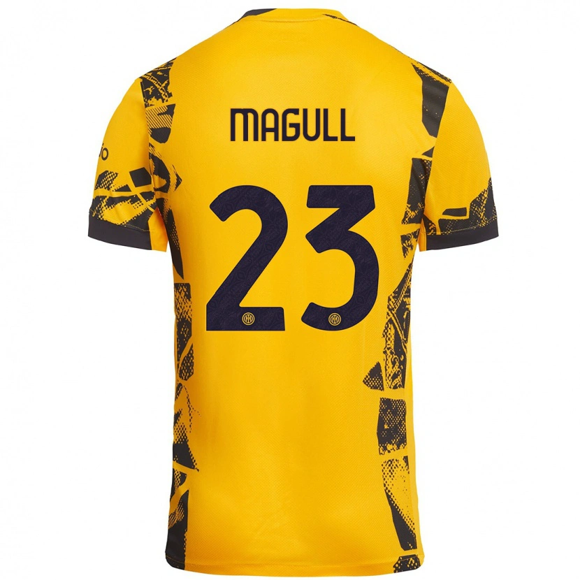 Danxen Niño Camiseta Lina Magull #23 Dorado Negro Equipación Tercera 2024/25 La Camisa México