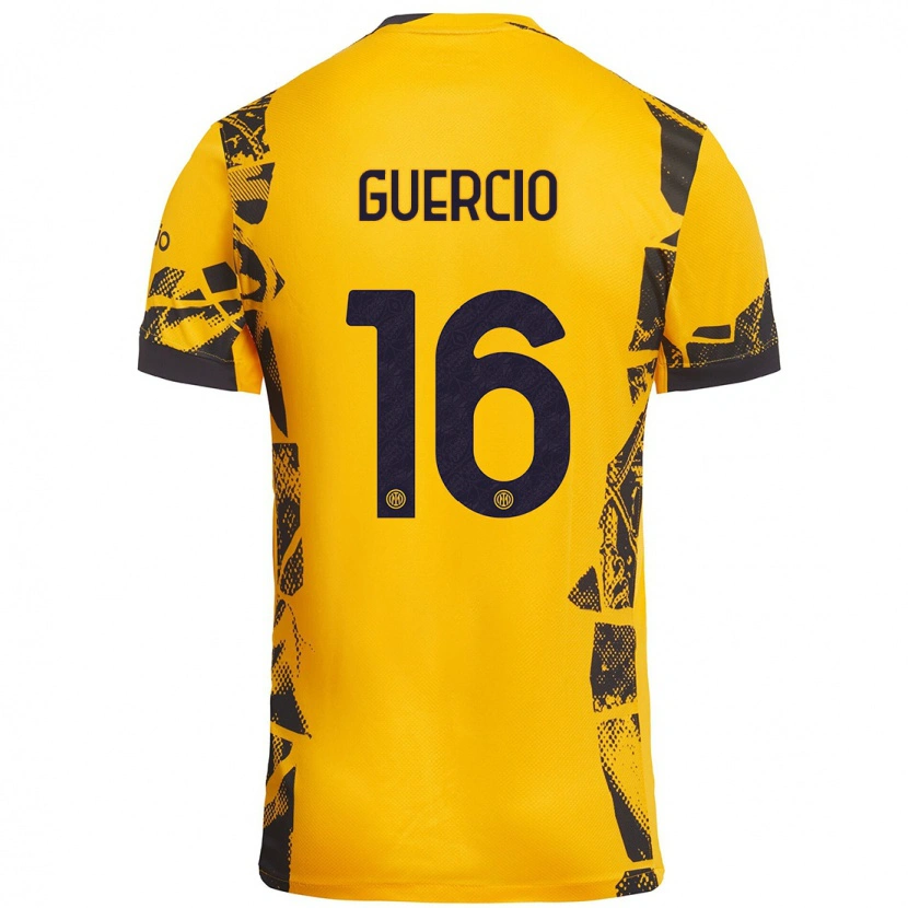 Danxen Niño Camiseta Tommaso Guercio #16 Dorado Negro Equipación Tercera 2024/25 La Camisa México