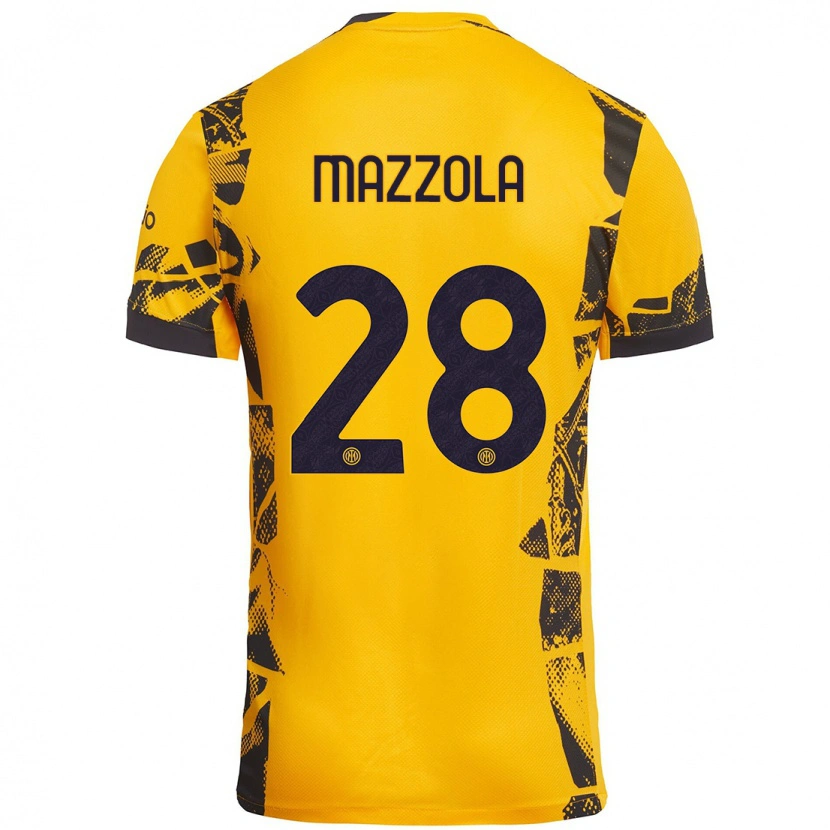 Danxen Niño Camiseta Giuseppe Mazzola #28 Dorado Negro Equipación Tercera 2024/25 La Camisa México