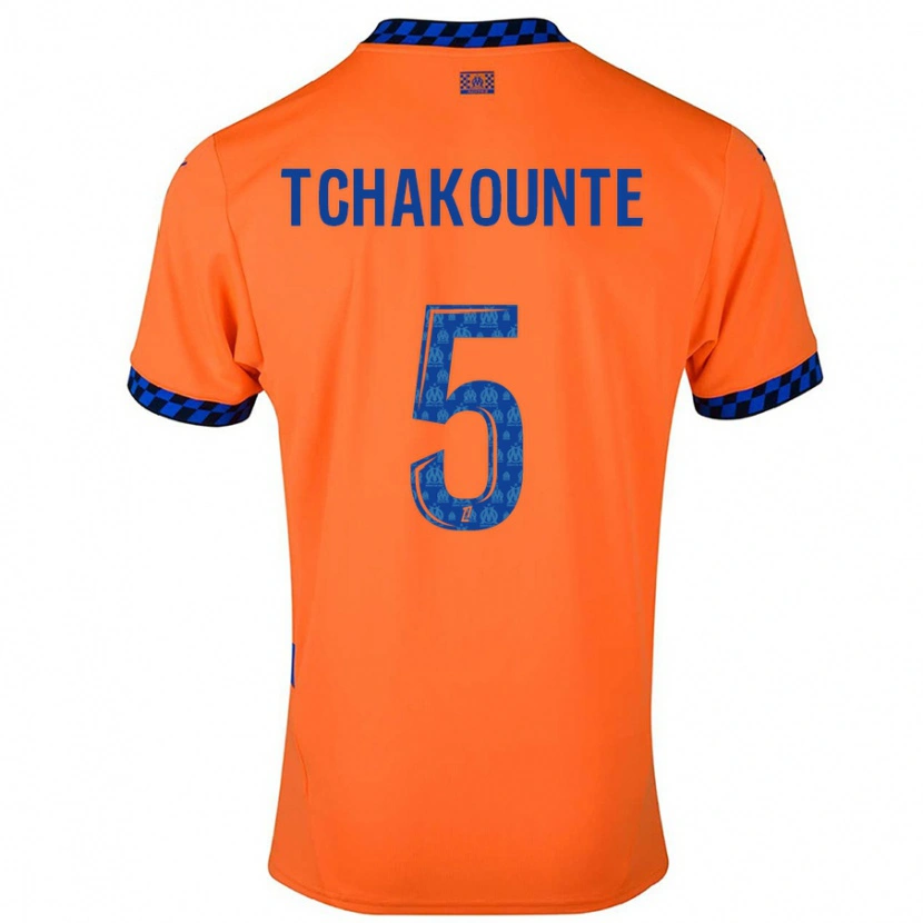 Danxen Niño Camiseta Annaëlle Tchakounté #5 Naranja Azul Oscuro Equipación Tercera 2024/25 La Camisa México