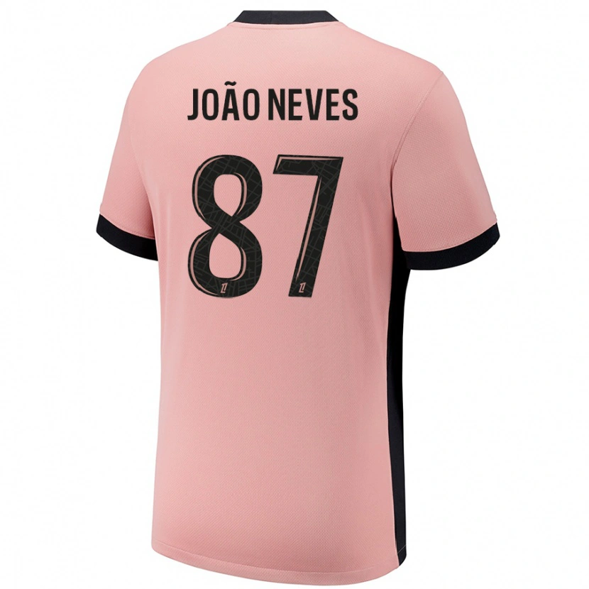 Danxen Niño Camiseta João Neves #87 Rosa Óxido Equipación Tercera 2024/25 La Camisa México