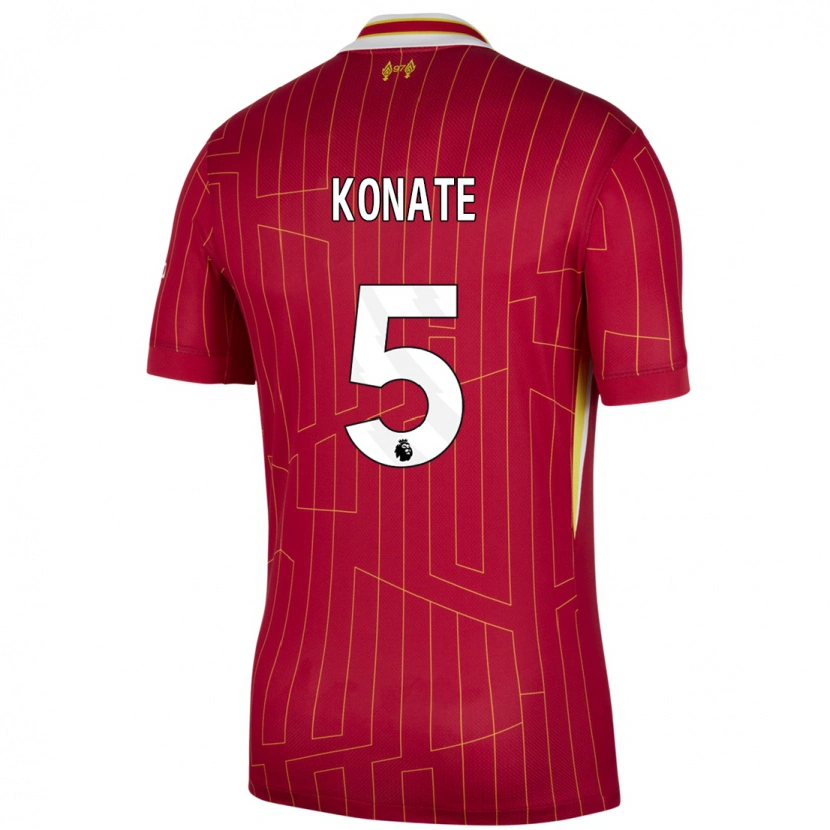 Danxen Hombre Camiseta Ibrahima Konaté #5 Rojo Amarillo Blanco 1ª Equipación 2024/25 La Camisa México