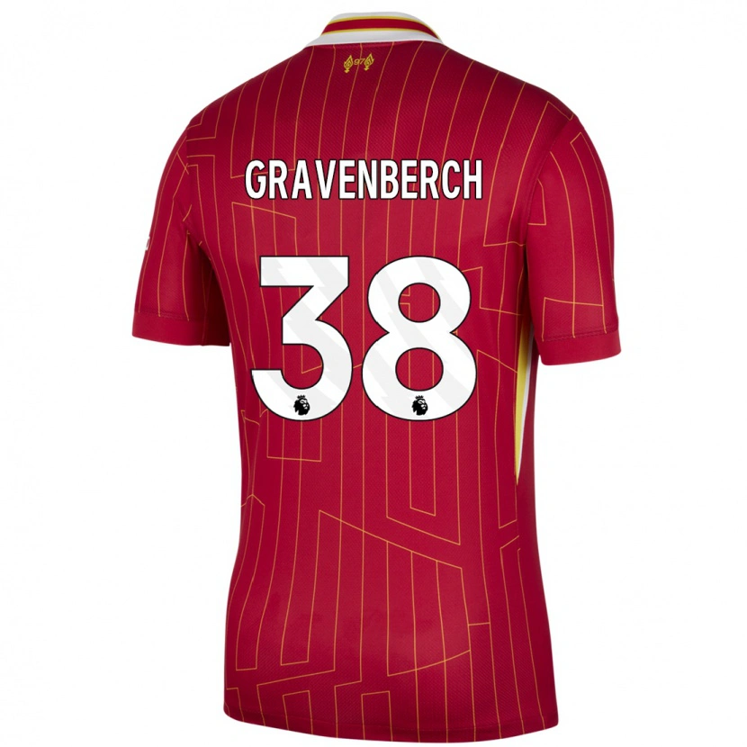 Danxen Hombre Camiseta Ryan Gravenberch #38 Rojo Amarillo Blanco 1ª Equipación 2024/25 La Camisa México