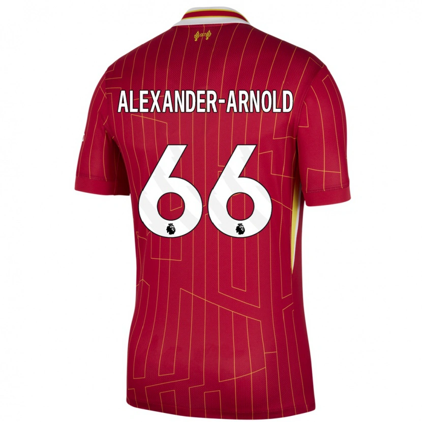 Danxen Hombre Camiseta Trent Alexander-Arnold #66 Rojo Amarillo Blanco 1ª Equipación 2024/25 La Camisa México