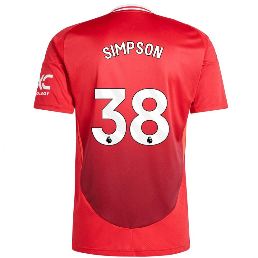 Danxen Hombre Camiseta Jess Simpson #38 Rojo Brillante 1ª Equipación 2024/25 La Camisa México