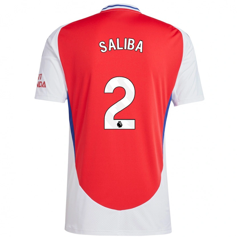 Danxen Hombre Camiseta William Saliba #2 Rojo Blanco 1ª Equipación 2024/25 La Camisa México