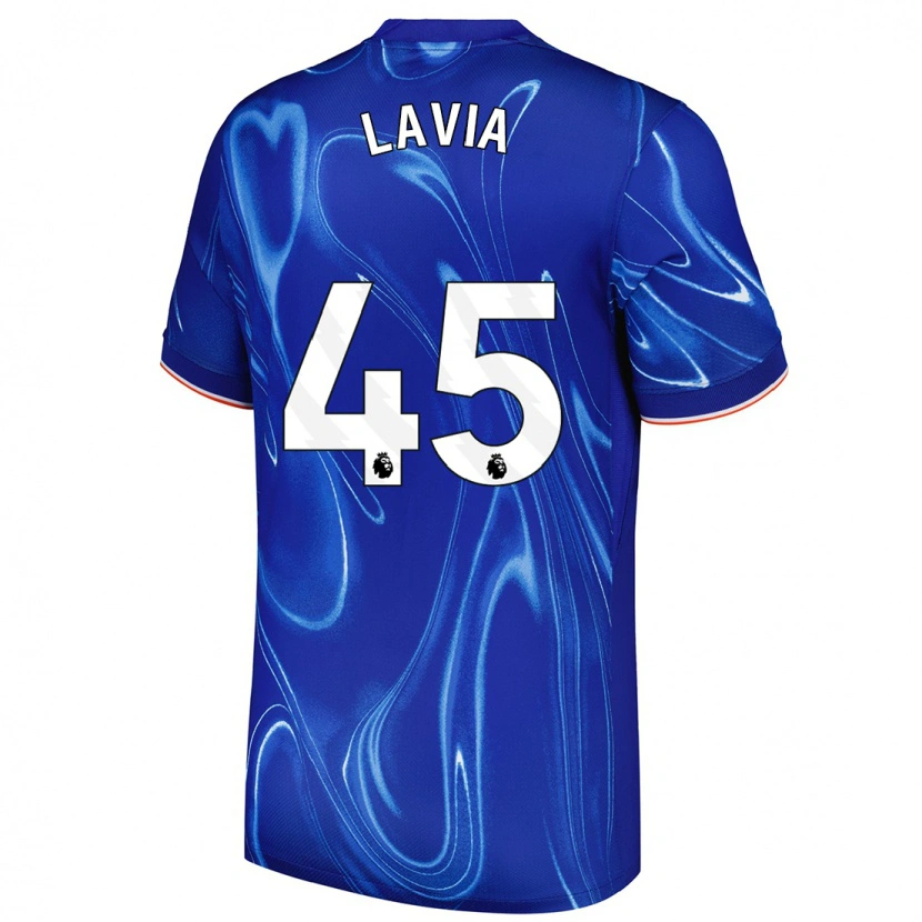 Danxen Hombre Camiseta Roméo Lavia #45 Azul Blanco 1ª Equipación 2024/25 La Camisa México