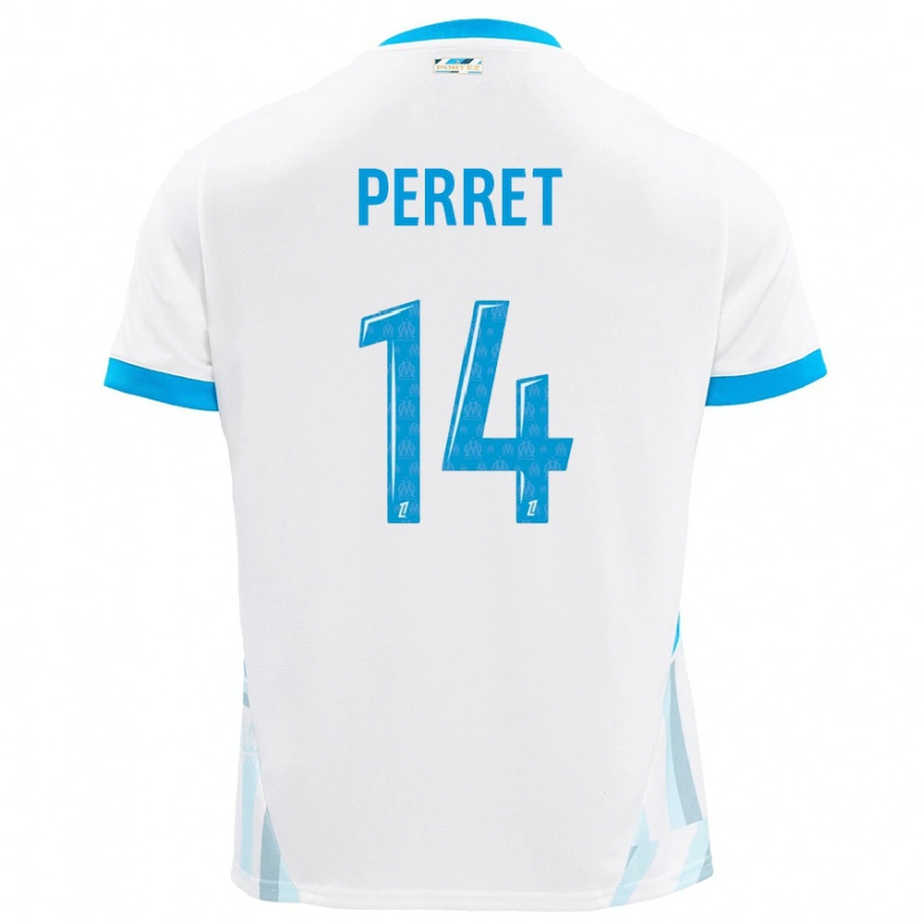 Danxen Hombre Camiseta Jenny Perret #14 Blanco Azul Cielo 1ª Equipación 2024/25 La Camisa México