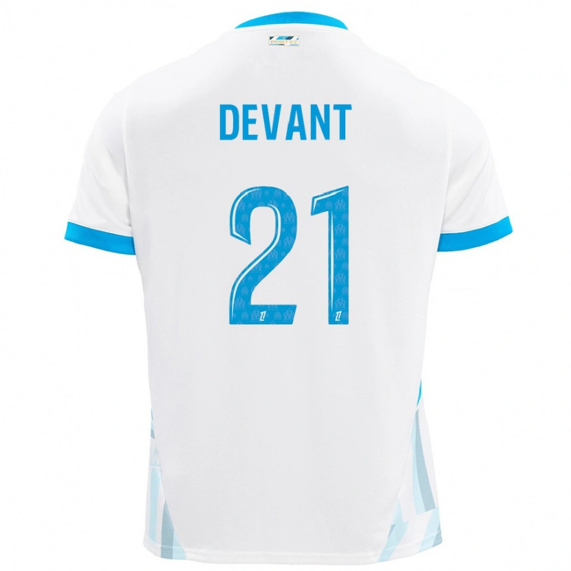 Danxen Hombre Camiseta Caroline Devant #21 Blanco Azul Cielo 1ª Equipación 2024/25 La Camisa México