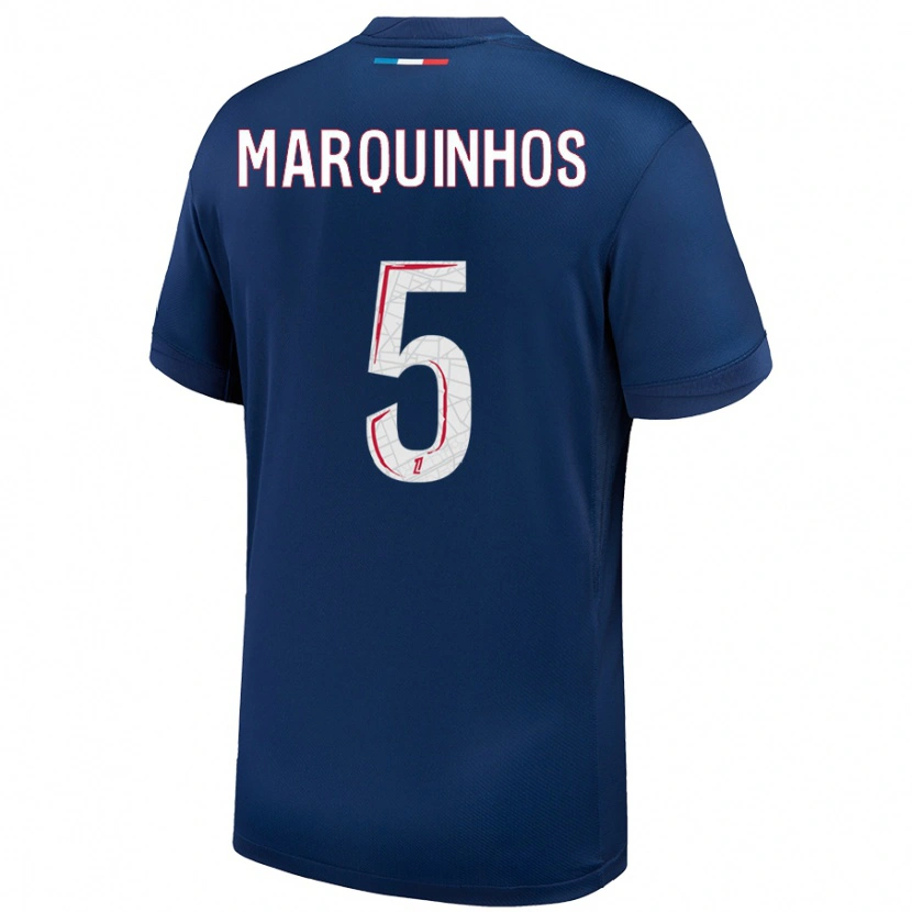 Danxen Hombre Camiseta Marquinhos #5 Azul Marino Blanco 1ª Equipación 2024/25 La Camisa México