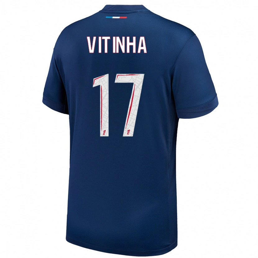 Danxen Hombre Camiseta Vitinha #17 Azul Marino Blanco 1ª Equipación 2024/25 La Camisa México