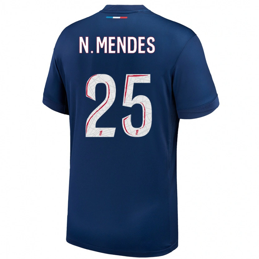 Danxen Hombre Camiseta Nuno Mendes #25 Azul Marino Blanco 1ª Equipación 2024/25 La Camisa México