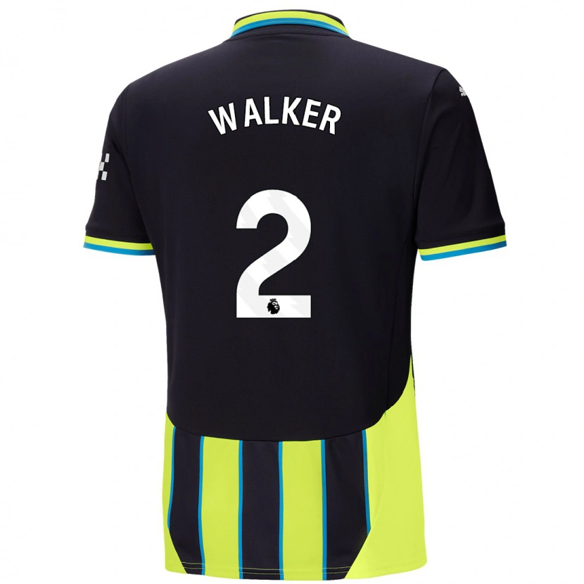 Danxen Hombre Camiseta Kyle Walker #2 Azul Amarillo 2ª Equipación 2024/25 La Camisa México