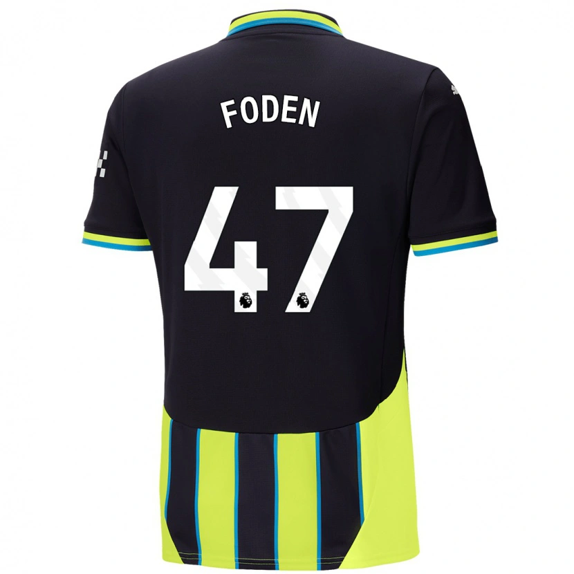 Danxen Hombre Camiseta Phil Foden #47 Azul Amarillo 2ª Equipación 2024/25 La Camisa México