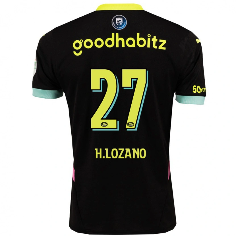 Danxen Hombre Camiseta Hirving Lozano #27 Negro Amarillo 2ª Equipación 2024/25 La Camisa México