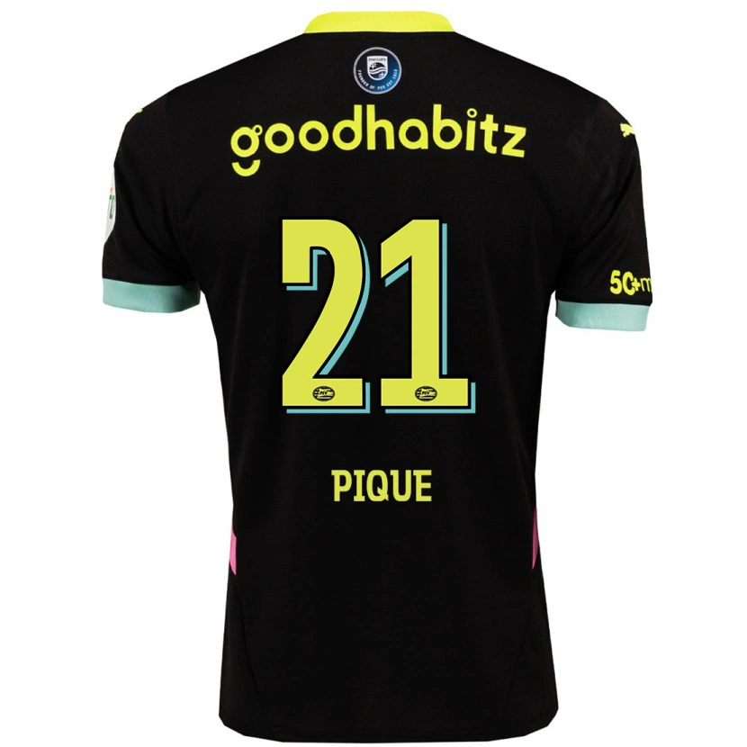 Danxen Hombre Camiseta Naomi Piqué #21 Negro Amarillo 2ª Equipación 2024/25 La Camisa México