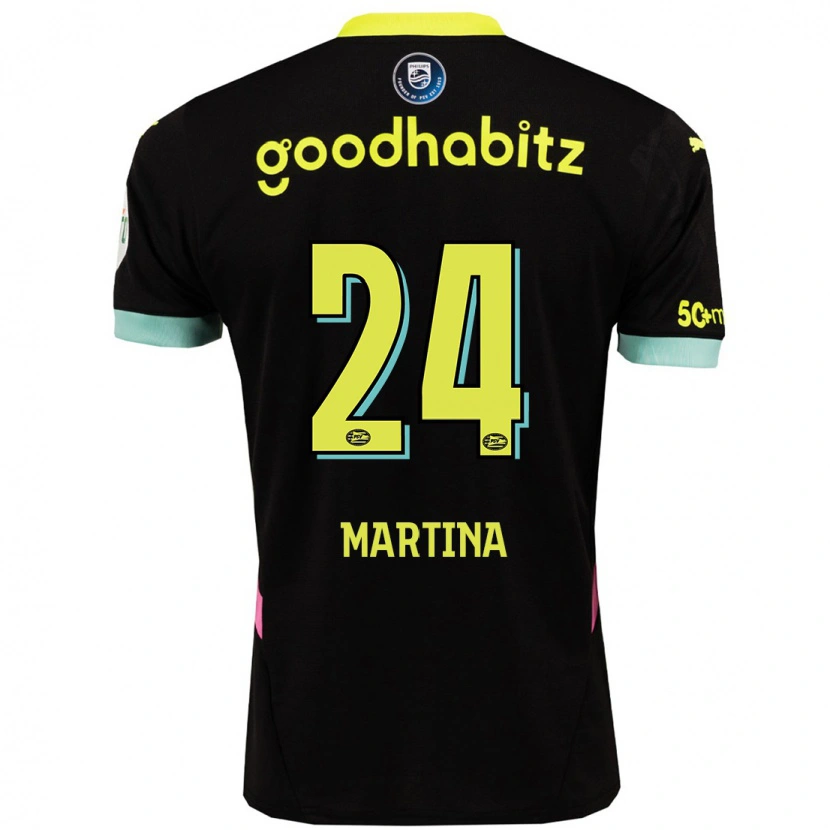 Danxen Hombre Camiseta Shijona Martina #24 Negro Amarillo 2ª Equipación 2024/25 La Camisa México