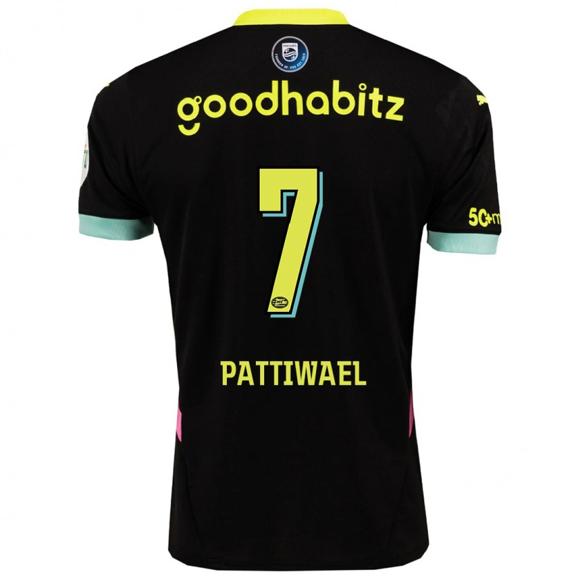 Danxen Hombre Camiseta Naomi Pattiwael #7 Negro Amarillo 2ª Equipación 2024/25 La Camisa México