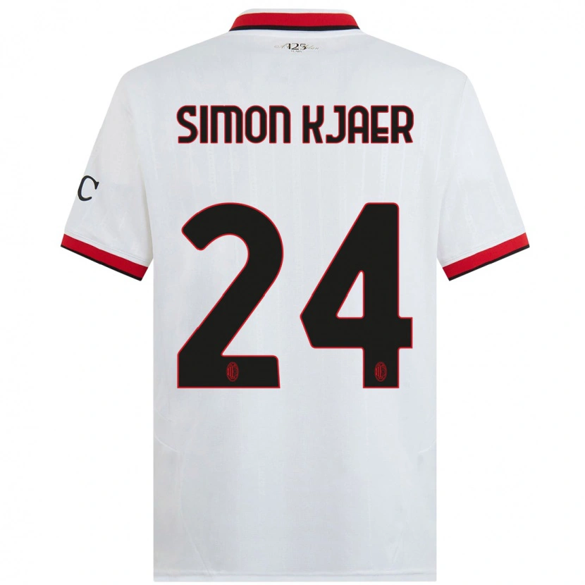 Danxen Hombre Camiseta Simon Kjaer #24 Blanco Negro Rojo 2ª Equipación 2024/25 La Camisa México