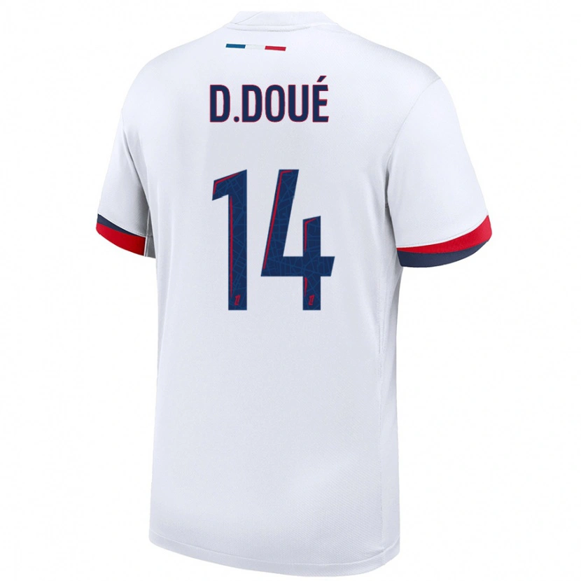 Danxen Hombre Camiseta Désiré Doué #14 Blanco Azul Rojo 2ª Equipación 2024/25 La Camisa México