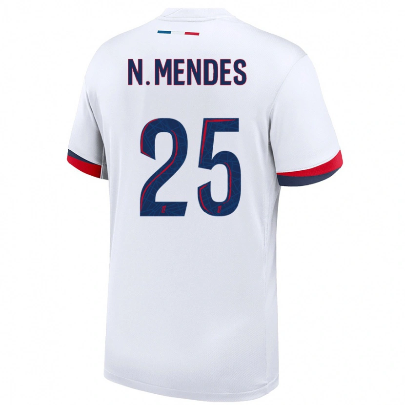 Danxen Hombre Camiseta Nuno Mendes #25 Blanco Azul Rojo 2ª Equipación 2024/25 La Camisa México