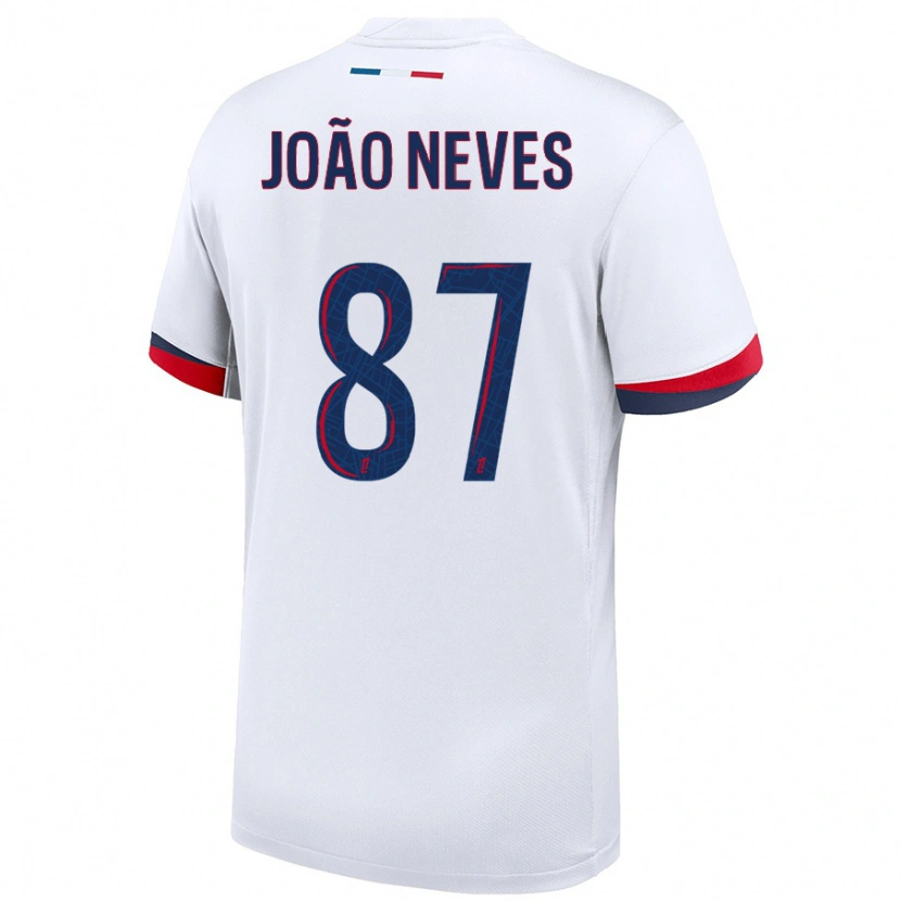Danxen Hombre Camiseta João Neves #87 Blanco Azul Rojo 2ª Equipación 2024/25 La Camisa México