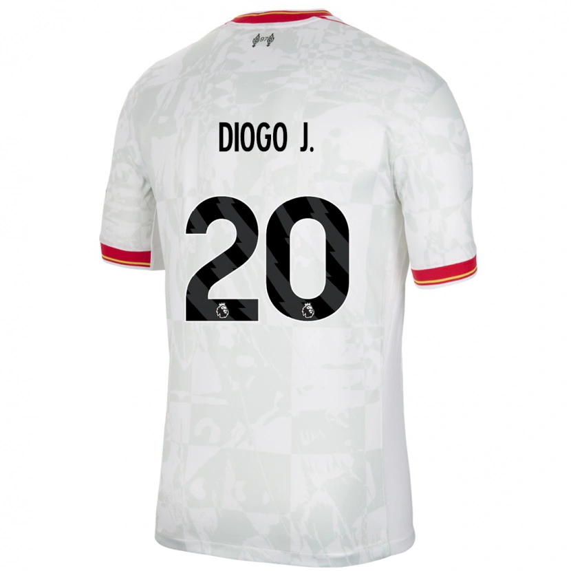 Danxen Hombre Camiseta Diogo Jota #20 Blanco Rojo Negro Equipación Tercera 2024/25 La Camisa México