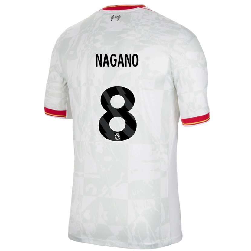 Danxen Hombre Camiseta Fūka Nagano #8 Blanco Rojo Negro Equipación Tercera 2024/25 La Camisa México