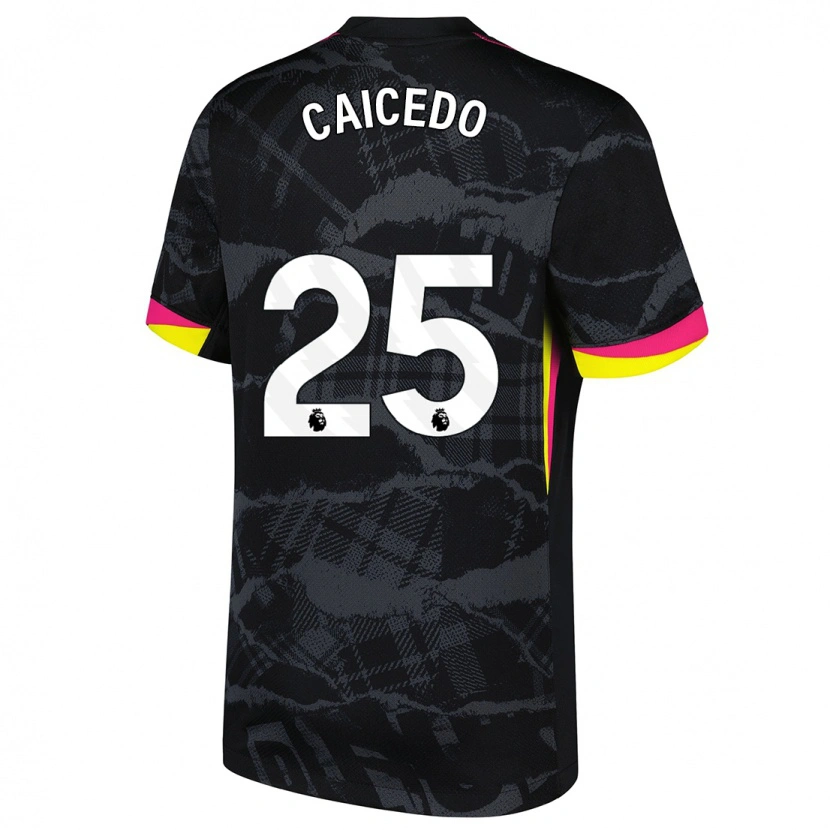 Danxen Hombre Camiseta Moisés Caicedo #25 Negro Rosa Equipación Tercera 2024/25 La Camisa México