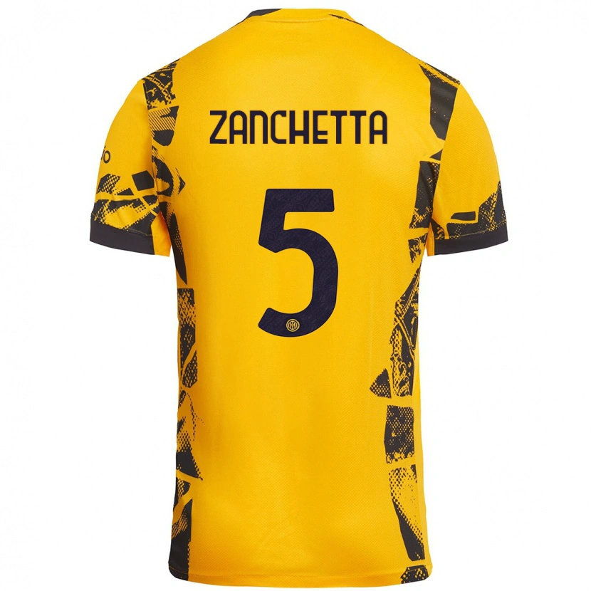 Danxen Hombre Camiseta Mattia Zanchetta #5 Dorado Negro Equipación Tercera 2024/25 La Camisa México