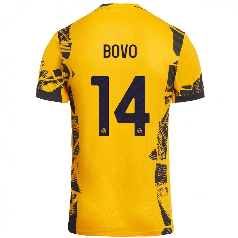 Danxen Hombre Camiseta Leonardo Bovo #14 Dorado Negro Equipación Tercera 2024/25 La Camisa México