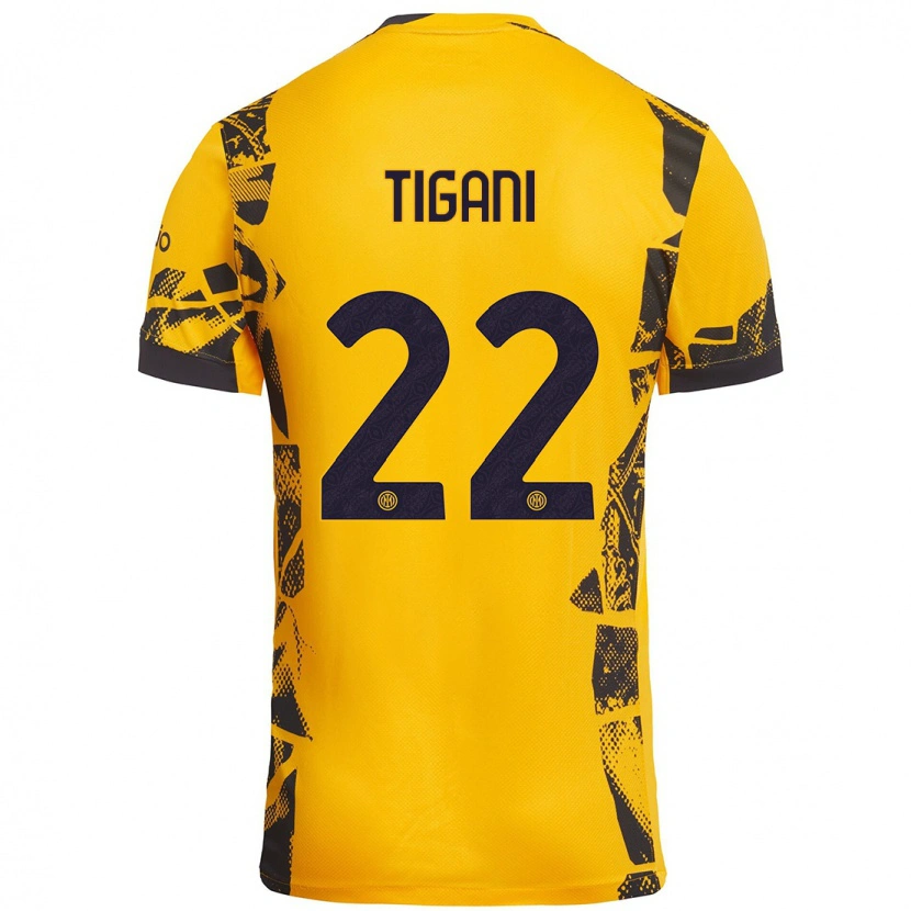 Danxen Hombre Camiseta Edoardo Tigani #22 Dorado Negro Equipación Tercera 2024/25 La Camisa México
