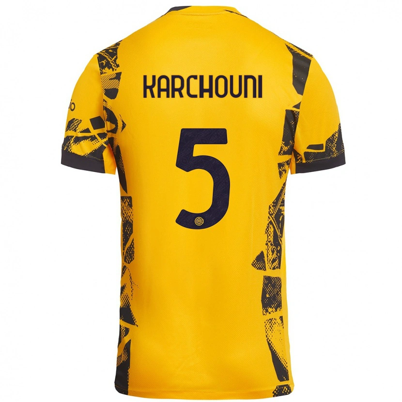 Danxen Hombre Camiseta Ghoutia Karchouni #5 Dorado Negro Equipación Tercera 2024/25 La Camisa México