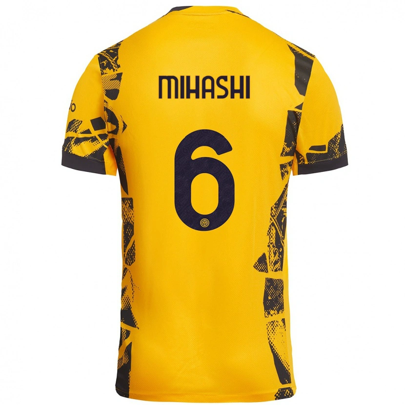 Danxen Hombre Camiseta Mana Mihashi #6 Dorado Negro Equipación Tercera 2024/25 La Camisa México