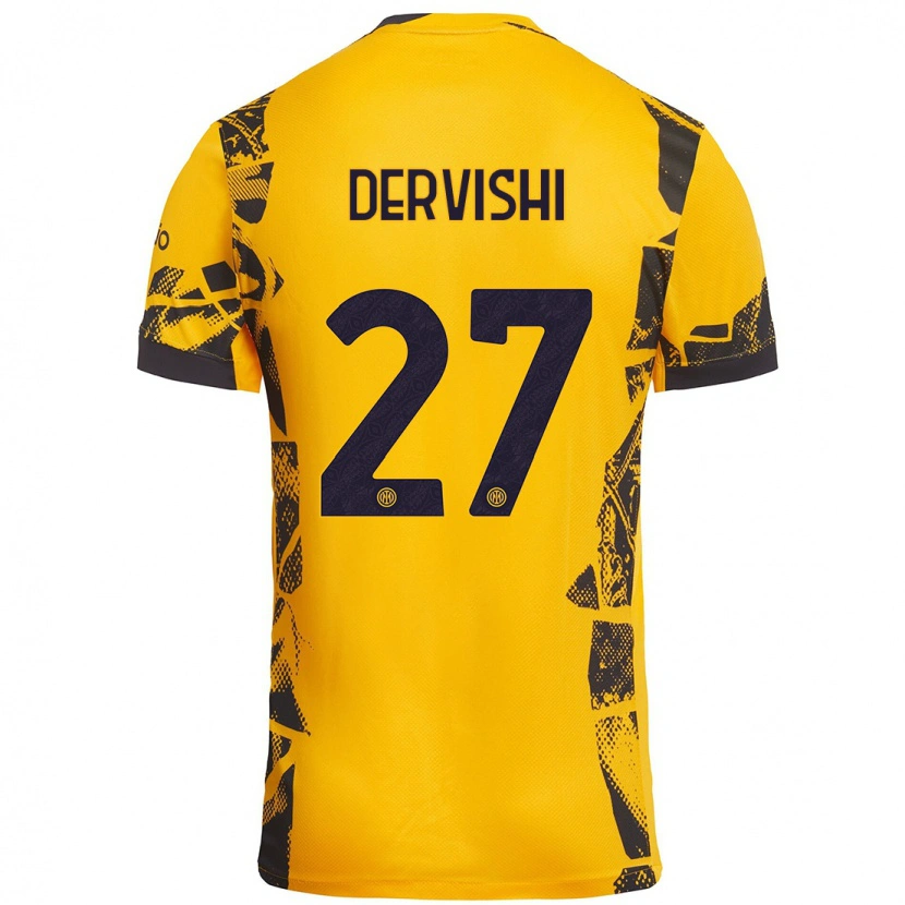 Danxen Hombre Camiseta Kristian Dervishi #27 Dorado Negro Equipación Tercera 2024/25 La Camisa México