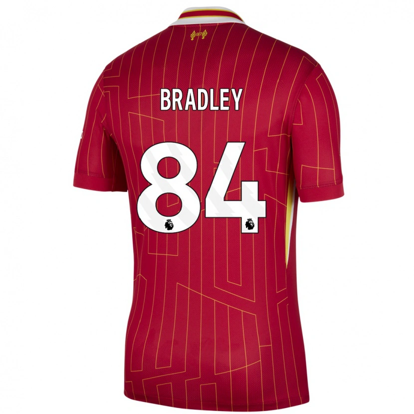 Danxen Mujer Camiseta Conor Bradley #84 Rojo Amarillo Blanco 1ª Equipación 2024/25 La Camisa México