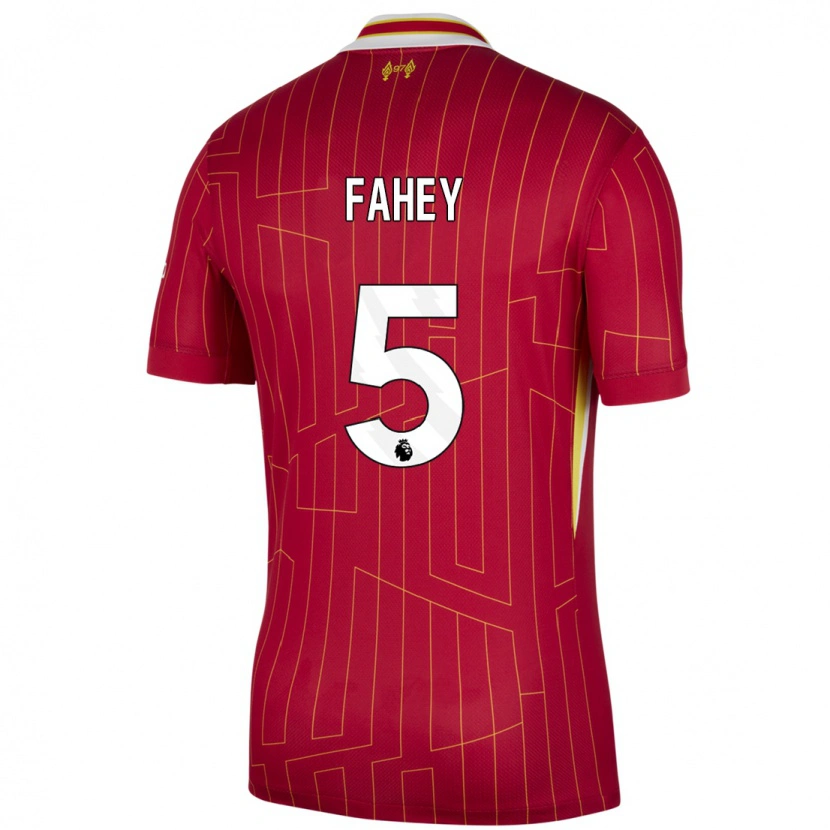 Danxen Mujer Camiseta Niamh Fahey #5 Rojo Amarillo Blanco 1ª Equipación 2024/25 La Camisa México