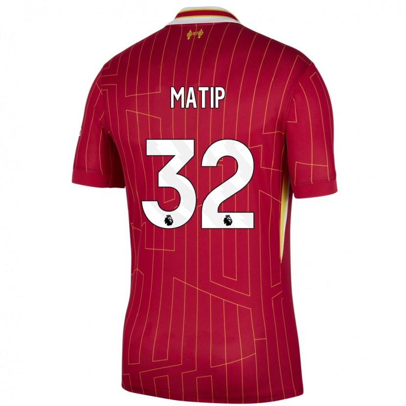 Danxen Mujer Camiseta Joel Matip #32 Rojo Amarillo Blanco 1ª Equipación 2024/25 La Camisa México