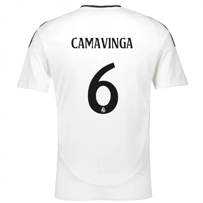 Danxen Mujer Camiseta Eduardo Camavinga #6 Blanco 1ª Equipación 2024/25 La Camisa México