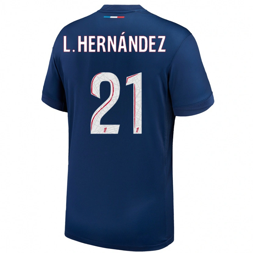 Danxen Mujer Camiseta Lucas Hernández #21 Azul Marino Blanco 1ª Equipación 2024/25 La Camisa México